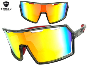 Oversized Retro Sporty Wrap Around Shield Style SUNGLASSES Large Gray Frame - Gold Lens 5314