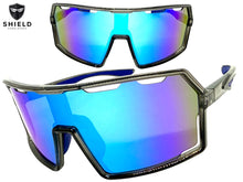 Oversized Retro Sporty Wrap Around Shield Style SUNGLASSES Large Gray Frame - Blue Lens 5314