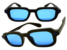 Classic Vintage Retro Style SUNGLASSES Geometric Matte Black Frame - Blue Lens 1257