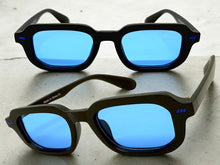 Classic Vintage Retro Style SUNGLASSES Geometric Matte Black Frame - Blue Lens 1257