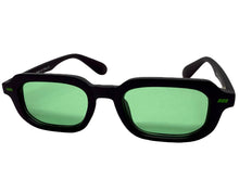 Classic Vintage Retro Style SUNGLASSES Geometric Matte Black Frame - Green Lens 1257
