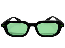 Classic Vintage Retro Style SUNGLASSES Geometric Matte Black Frame - Green Lens 1257