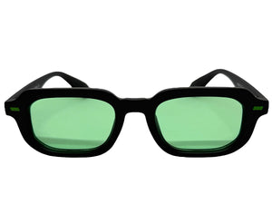 Classic Vintage Retro Style SUNGLASSES Geometric Matte Black Frame - Green Lens 1257