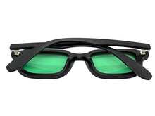 Classic Vintage Retro Style SUNGLASSES Geometric Matte Black Frame - Green Lens 1257