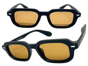 Classic Vintage Retro Style SUNGLASSES Geometric Matte Black Frame - Brown Lens 1257