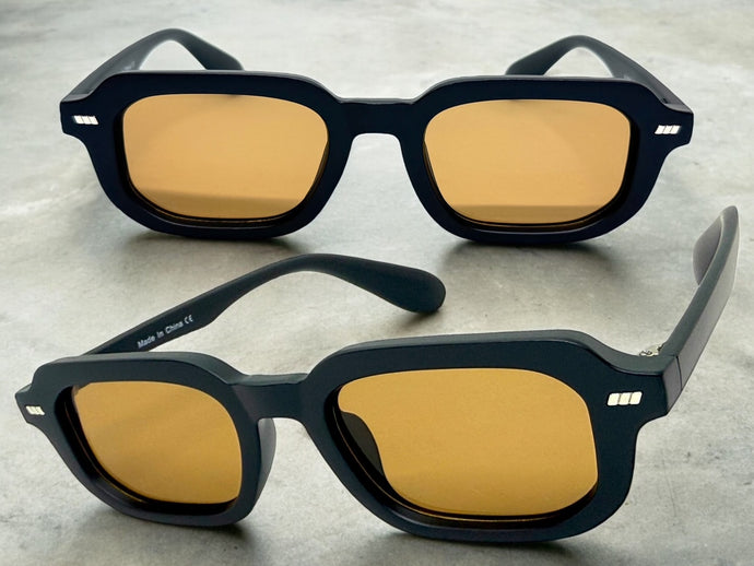 Classic Vintage Retro Style SUNGLASSES Geometric Matte Black Frame - Brown Lens 1257