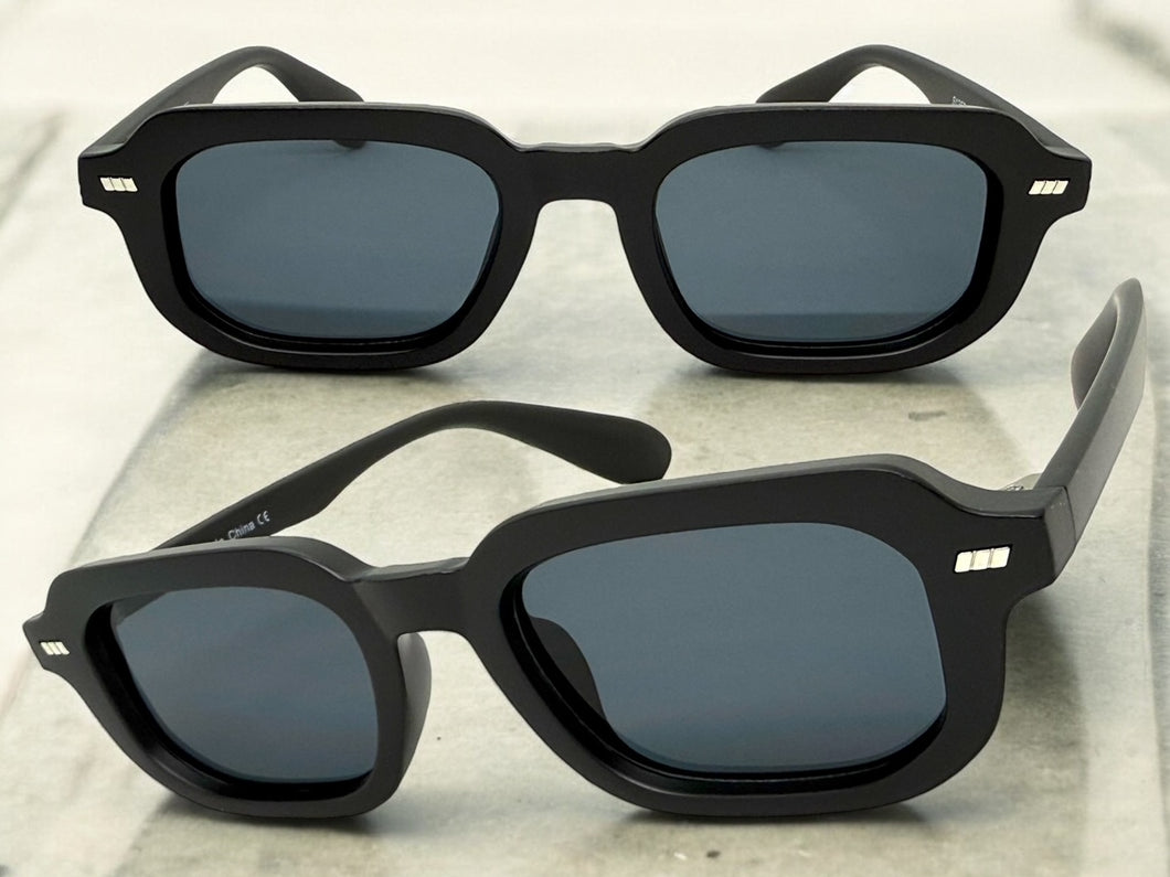 Classic Vintage Retro Style SUNGLASSES Geometric Matte Black Frame - Dark Lens 1257