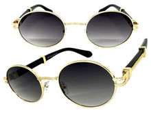 Classic Vintage Retro Hip Hop Style SUNGLASSES Oval Gold & Faux Wood Frame 27723