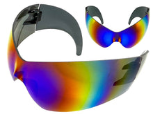 Oversized Space Futuristic Robotic Cyclops Shield Costume Party SUNGLASSES Huge Blue & Gold Lens 2170