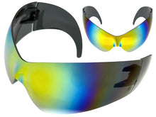 Oversized Space Futuristic Robotic Cyclops Shield Costume Party SUNGLASSES Huge Gold Lens 2170