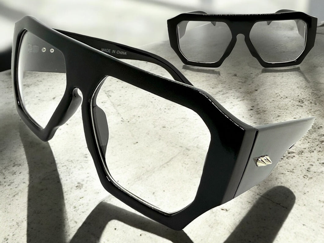 Oversized Exaggerated Vintage Retro Style Clear Lens EYEGLASSES Large Super Thick Black Frame 80412