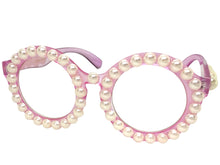 Oversized Vintage Retro Style Clear Lens EYEGLASSES Large Round Pink Frame with Pearls P0255