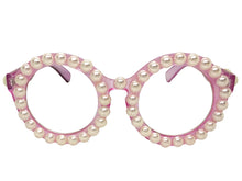 Oversized Vintage Retro Style Clear Lens EYEGLASSES Large Round Pink Frame with Pearls P0255