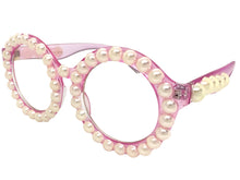 Oversized Vintage Retro Style Clear Lens EYEGLASSES Large Round Pink Frame with Pearls P0255