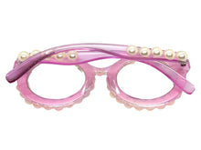 Oversized Vintage Retro Style Clear Lens EYEGLASSES Large Round Pink Frame with Pearls P0255