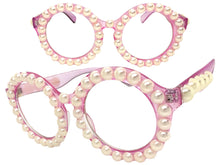 Oversized Vintage Retro Style Clear Lens EYEGLASSES Large Round Pink Frame with Pearls P0255