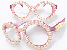 Oversized Vintage Retro Style Clear Lens EYEGLASSES Large Round Pink Frame with Pearls P0255