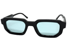 Classic Vintage Retro Style SUNGLASSES Geometric Black Frame - Blue Lens 80791