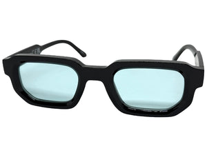 Classic Vintage Retro Style SUNGLASSES Geometric Black Frame - Blue Lens 80791