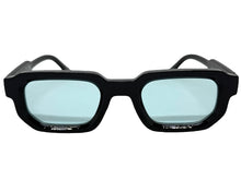 Classic Vintage Retro Style SUNGLASSES Geometric Black Frame - Blue Lens 80791