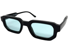 Classic Vintage Retro Style SUNGLASSES Geometric Black Frame - Blue Lens 80791