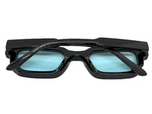 Classic Vintage Retro Style SUNGLASSES Geometric Black Frame - Blue Lens 80791
