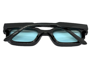 Classic Vintage Retro Style SUNGLASSES Geometric Black Frame - Blue Lens 80791