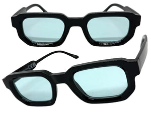 Classic Vintage Retro Style SUNGLASSES Geometric Black Frame - Blue Lens 80791