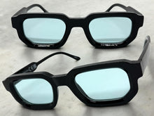 Classic Vintage Retro Style SUNGLASSES Geometric Black Frame - Blue Lens 80791