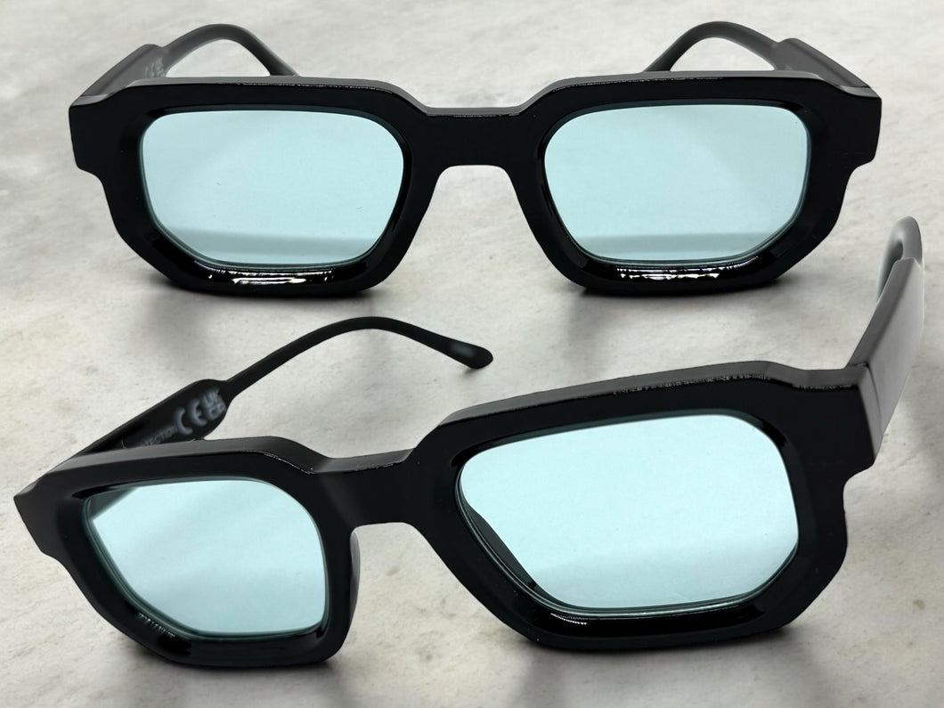 Classic Vintage Retro Style SUNGLASSES Geometric Black Frame - Blue Lens 80791
