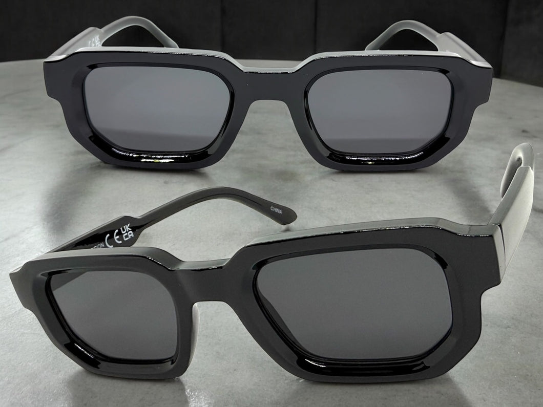 Classic Vintage Retro Style SUNGLASSES Geometric Black Frame - Dark Lens 80791
