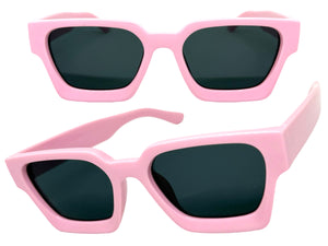Classic Vintage Retro Style SUNGLASSES Thick Pink Frame - Dark Lens 1402