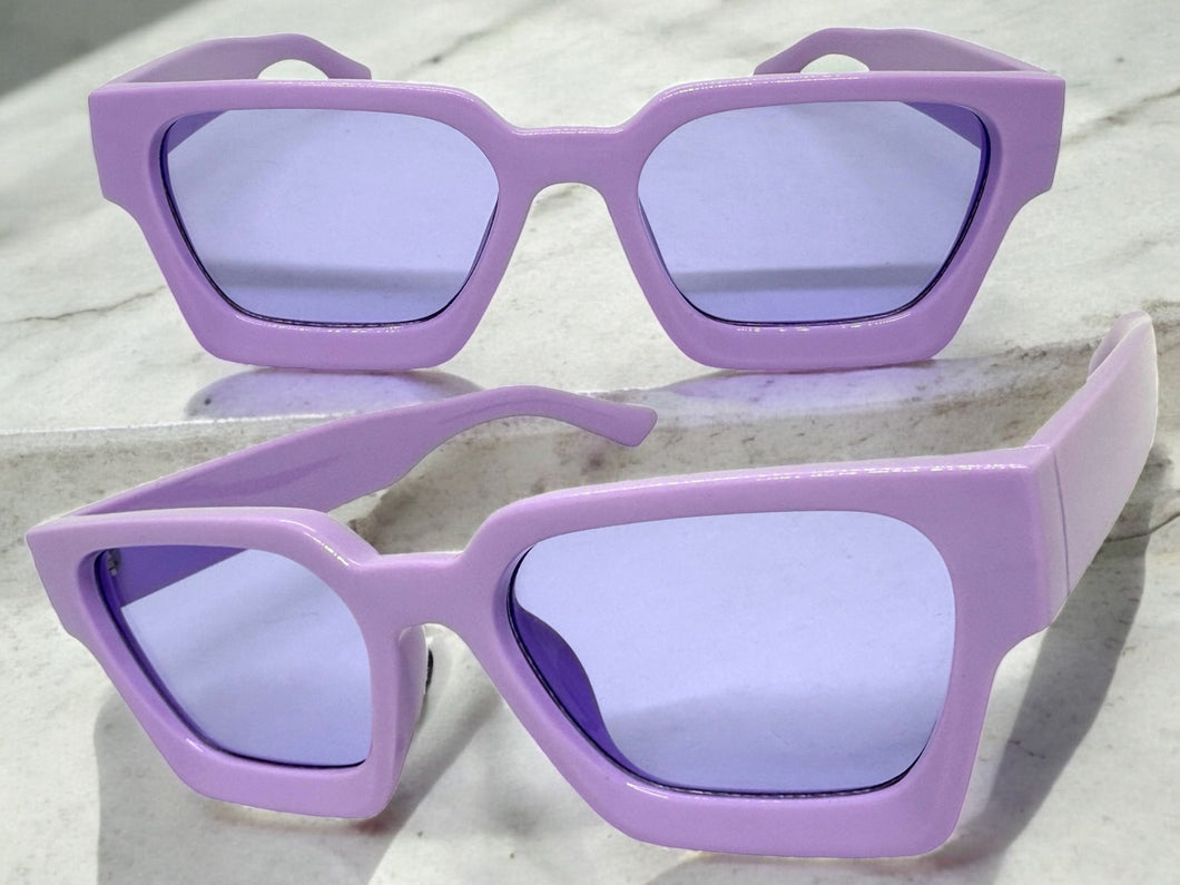 Classic Vintage Retro Style SUNGLASSES Thick Purple Frame - Purple Lens 1402