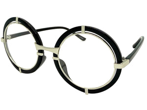 Classic Elegant Vintage Retro Style Clear Lens EYEGLASSES Round Black & Silver Frame 8139