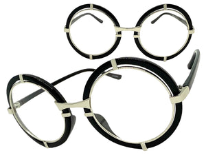 Classic Elegant Vintage Retro Style Clear Lens EYEGLASSES Round Black & Silver Frame 8139