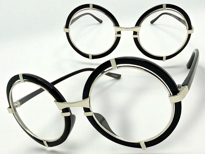 Classic Elegant Vintage Retro Style Clear Lens EYEGLASSES Round Black & Silver Frame 8139