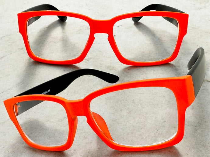 Classic Contemporary Modern Artsy Style Clear Lens EYEGLASSES Square Orange & Black Frame I020