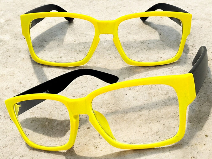 Classic Contemporary Modern Artsy Style Clear Lens EYEGLASSES Square Yellow & Black Frame I020