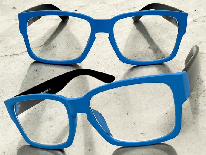 Classic Contemporary Modern Artsy Style Clear Lens EYEGLASSES Square Blue & Black Frame I020