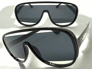 Oversized Exaggerated Modern Rerto Shield Style SUNGLASSES Large Black Frame 5013