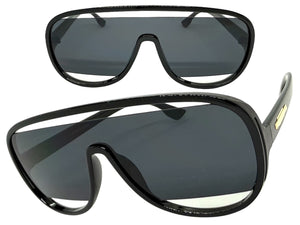 Oversized Exaggerated Modern Rerto Shield Style SUNGLASSES Large Black Frame 5013