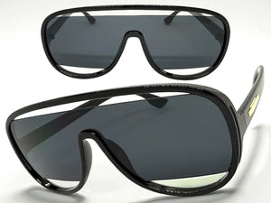 Oversized Exaggerated Modern Rerto Shield Style SUNGLASSES Large Black Frame 5013