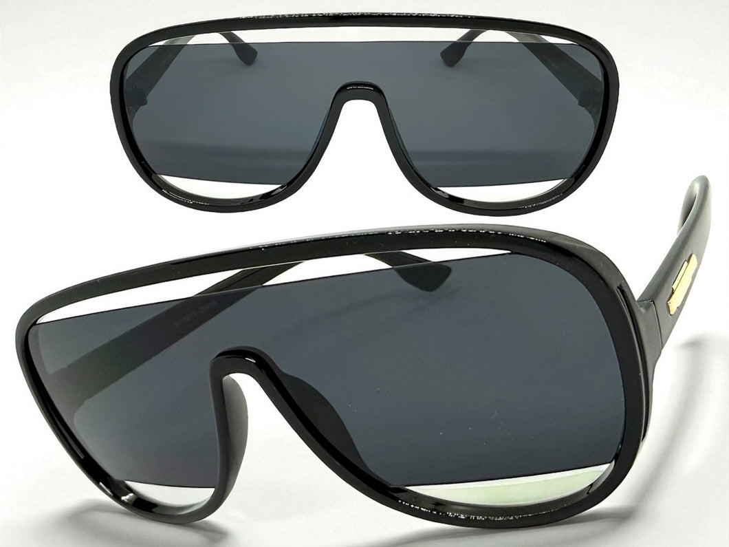 Oversized Exaggerated Modern Rerto Shield Style SUNGLASSES Large Black Frame 5013