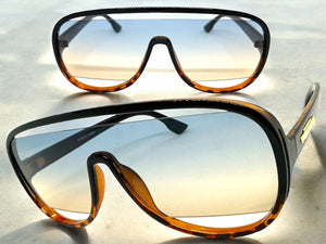 Oversized Exaggerated Modern Rerto Shield Style SUNGLASSES Large Black Frame 5013