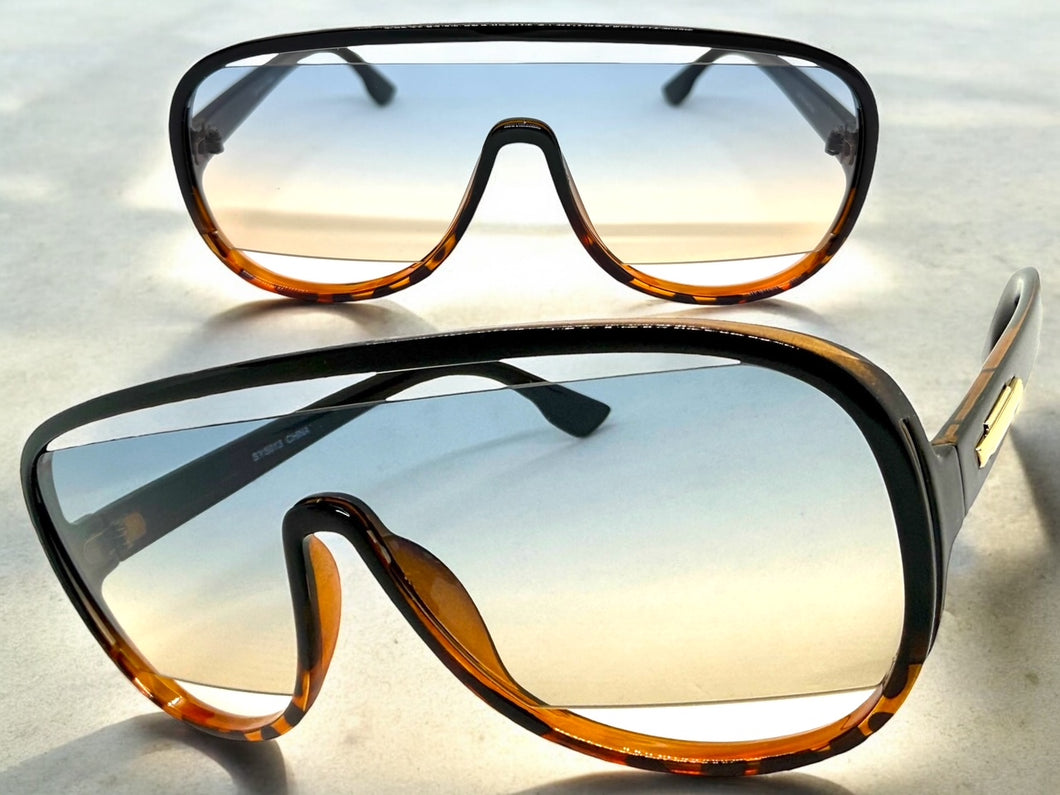 Oversized Exaggerated Modern Rerto Shield Style SUNGLASSES Large Black Frame 5013
