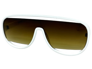 Oversized Exaggerated Modern Rerto Shield Style SUNGLASSES Large White Frame 5013