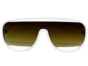 Oversized Exaggerated Modern Rerto Shield Style SUNGLASSES Large White Frame 5013