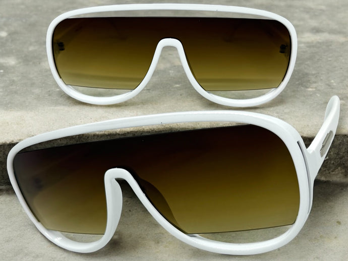 Oversized Exaggerated Modern Rerto Shield Style SUNGLASSES Large White Frame 5013