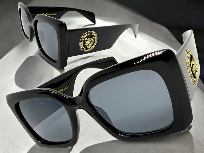 Oversized Luxury Vintage Retro Style SUNGLASSES Super Thick Black Frame - Dark Lens 15013
