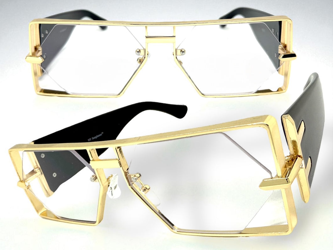 Classic Vintage Retro Hip Hop Rapper Style Clear Lens EYEGLASSES Large Gold Frame 5542